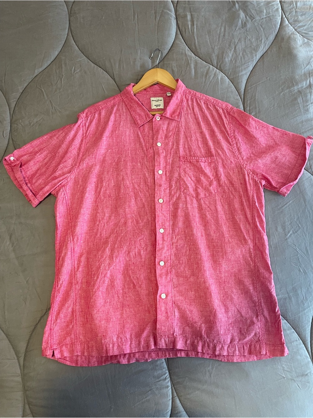 Murano Pink Short-Sleeve Button-Down Linen Shirt